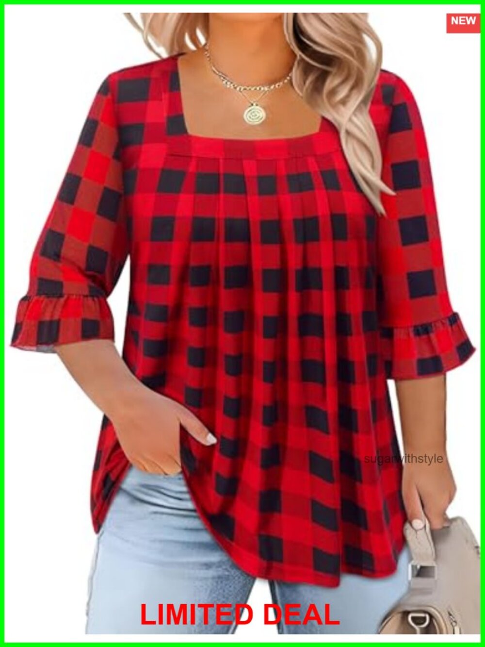 Plus Size Tunic Top Short Sleeve Square Neck Loose Fit Summer Blouse for